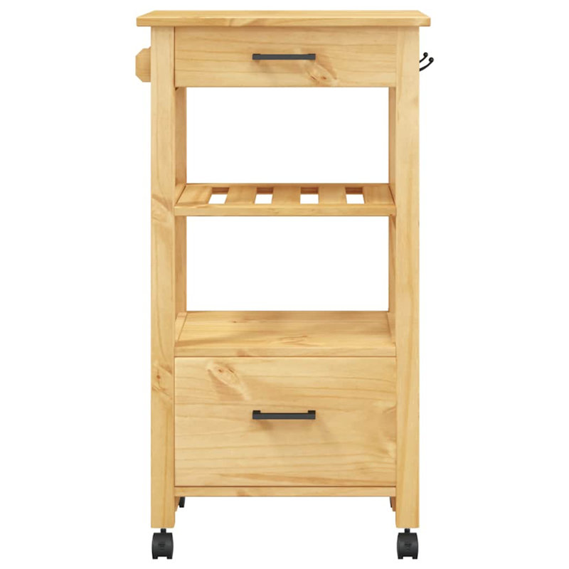 vidaXL Kitchen Trolley MONZA 18.9"x15.7"x34.8" Solid Wood Pine, Honey