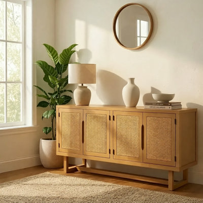 Buffet à 4 portes en bois d'acacia et en PE PE 4 pouces avec tablettes réglables Gallitzin