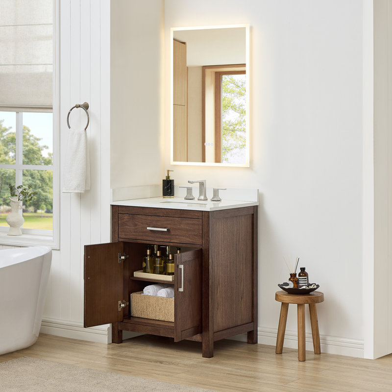 Beckett 30" Freestanding Single Bathroom Vanity with Quartz Top, Dark Walnut, Brushed Nickel, White Quartz