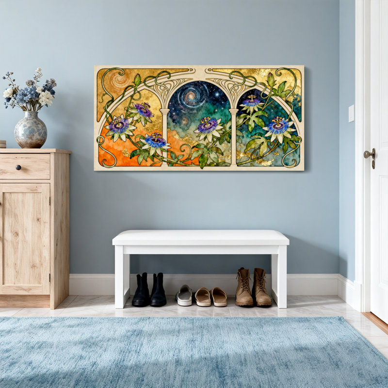 Arche florale artistique sur fond cosmique, H 16 po x l 32 po
