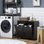 Armoire à linge double inclinable pour salle de bain. 2 pour le rangement des toilettes, armoire de plancher noire. Espace de rangement généreux pour les serviettes. Séparé et foncé. Fabriqué à l'eau. Fonction de surmatelas. Fixation murale. L 30 po x