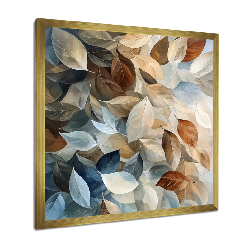 Feuilles d'amande soufflées au vent I - feuilles, art mural, Reproduction encadrée d'une seule photo, H 30 po x l 30 po, Doré