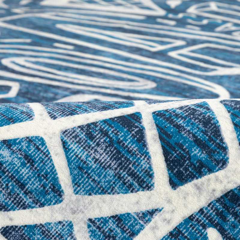 Tapis tissé à la machine Sportsglyphs Soccer, Bleu denim, Rectangle 2 pi x 3 pi