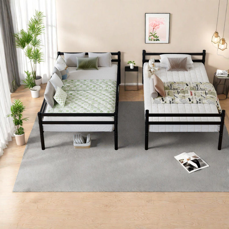 Lits peu encombrants avec rangement, lit superposé moderne en métal noir pour la maison