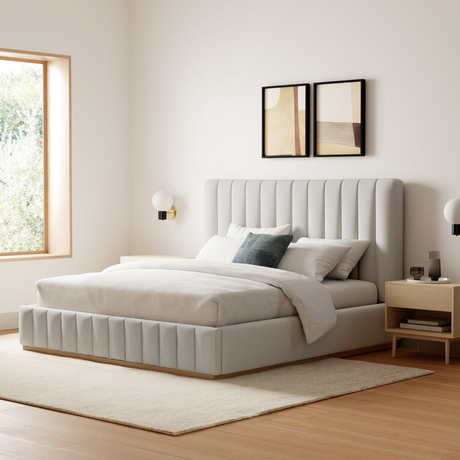 Codyn Upholstered Bed, King, Cream Linen Textured Fabric