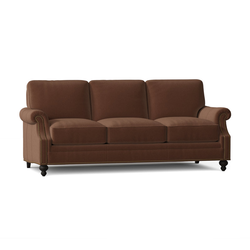 West Sofa, Aline Fumo Genuine Leather, Cobblestone, French Natural