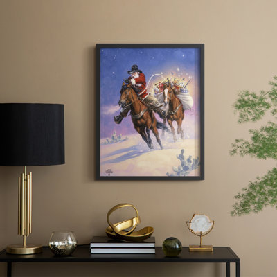 «Santa's Big Ride», reproduction encadrée - bois massif