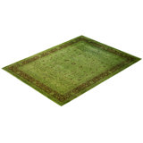 Overdyed Hand-Knotted Wool Modern-Contemporary Green Area Rug 9' 3" x 12' 2"