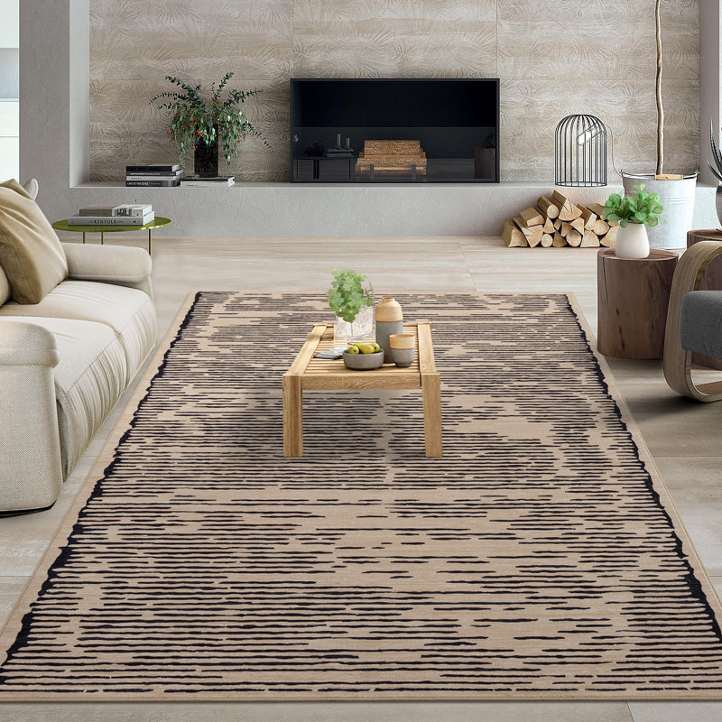 Tapis géométrique ultra mince et lavable pour le salon - Tapis doux antidérapant à poils courts - Gris neutre noir - Modern Home Decor - 8 x 10 pi, États-Unis