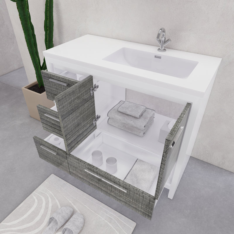 Ensemble de meuble-lavabo simple 41,75 po Eden, Blanc lustré/ bois de frêne gris