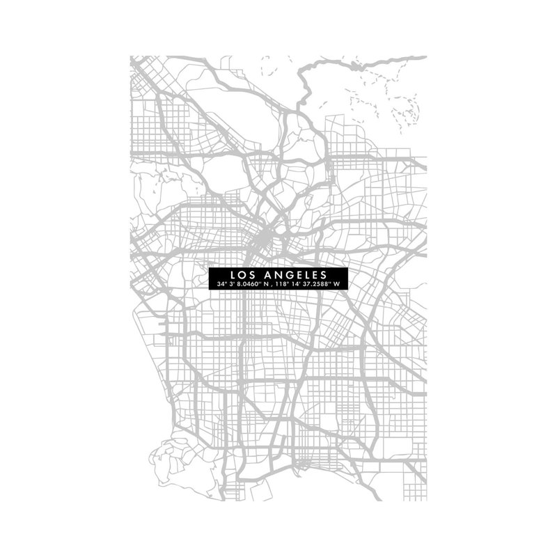 Los Angeles City Map Minimal - Print on Canvas, 45.72cm H x 30.48cm W x 1.91cm D, Wrapped Canvas