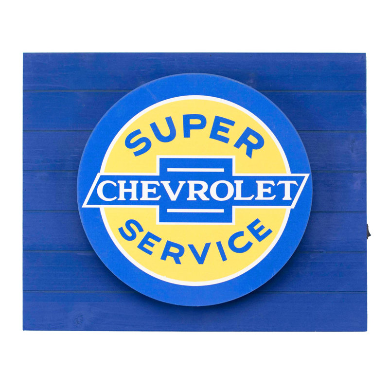 Vintage Chevrolet Super Service Blue and Yellow Metal LED Sign