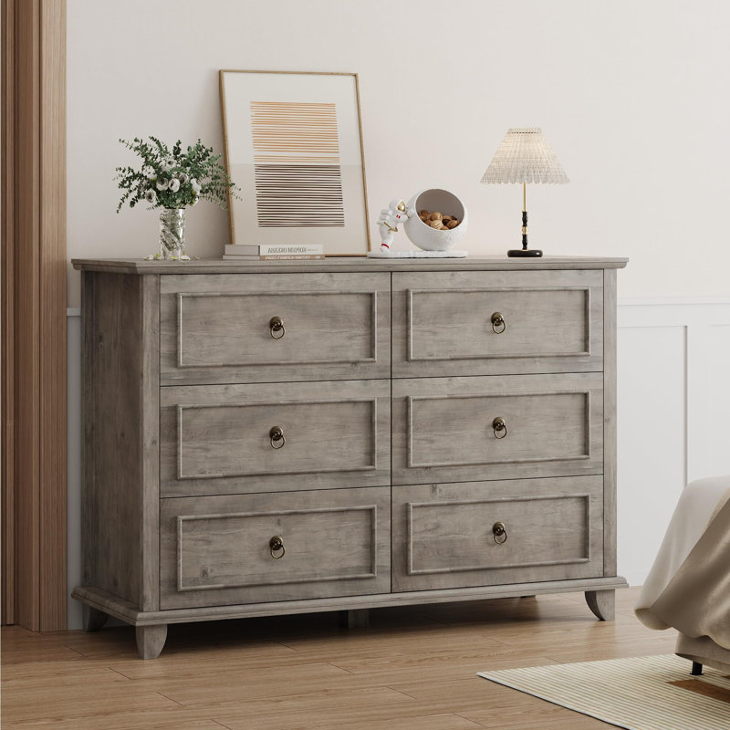 Commode double 6 tiroirs, traditionnelle, Gris