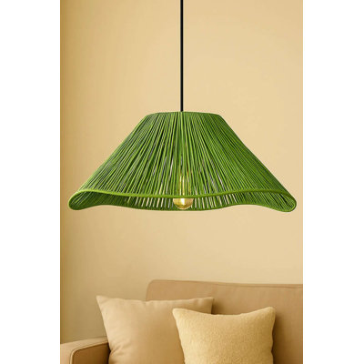 Elegant Adjustable Chandelier, Green Macrame Design, 15.7 x 15.0 inches | Durable Plastic Body, Max 40W E27 Socket | Total Height: 16 - 20.5 inches | Perfect for Modern Living Rooms & Dining Spaces, Stylish & Functional Lighting