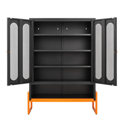Armoire à chaussures en maille à double porte 5,9 "à pieds debout, caractéristiques d'installation respirante et résistante, deux tablettes réglables pour une organisation facile du rangement, armoire autoportante en métal à utiliser