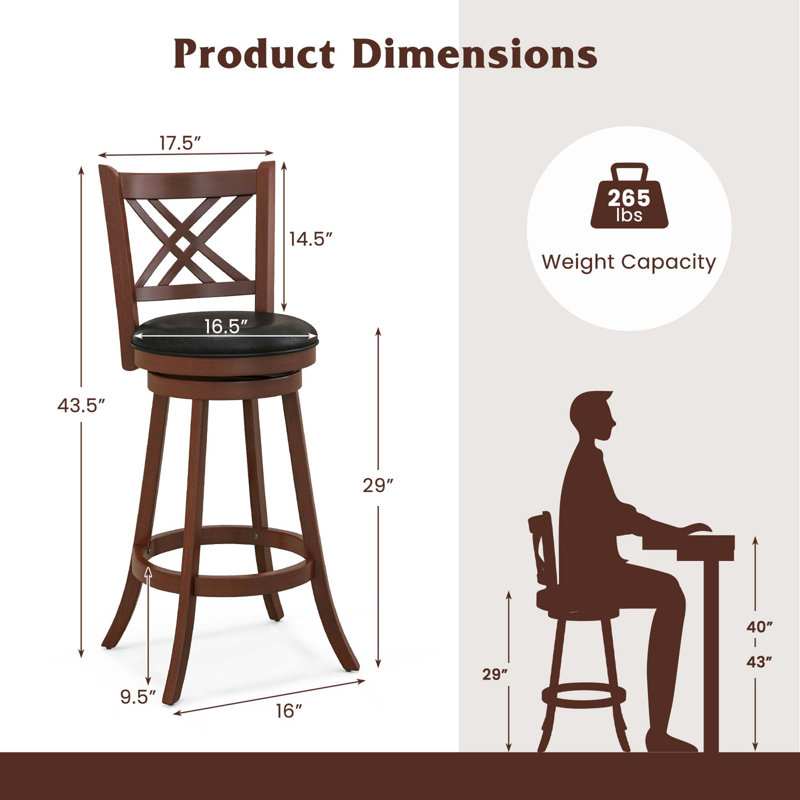 Tabouret pivotant Hetem, Tabouret de bar (siège d'une hauteur de 29 po)