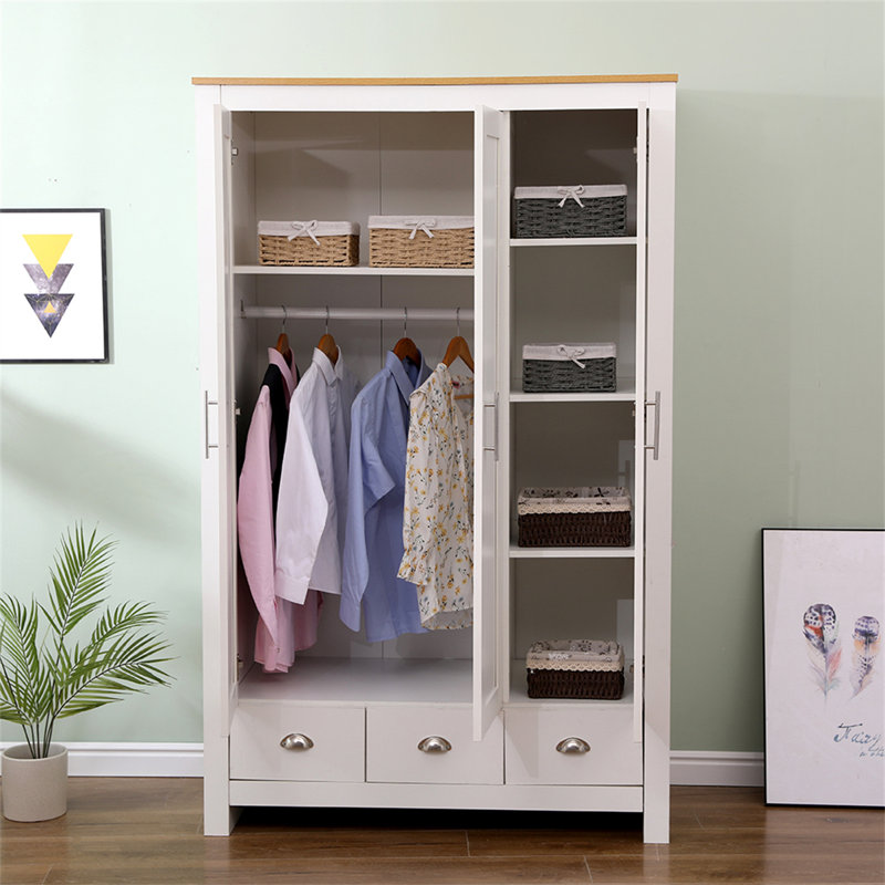 Analeece 3 Door Manufactured Wood Wardrobe, White