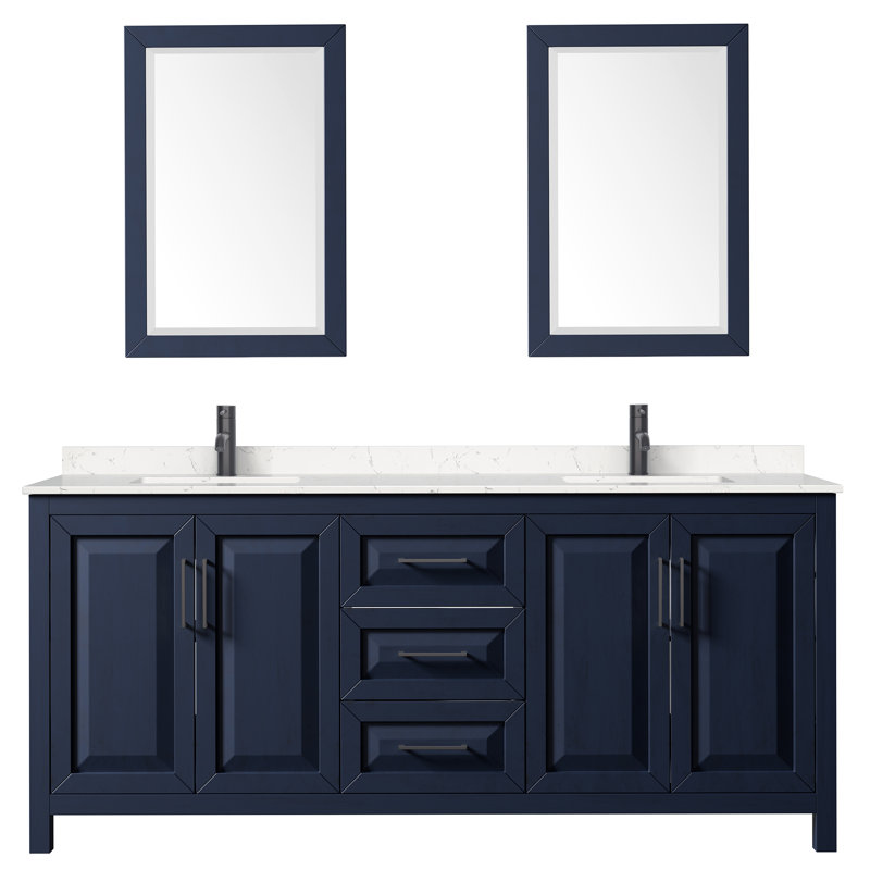 Ensemble de meuble-lavabo double 72 "avec miroir Daria, Gris foncé, Chrome poli, 80"