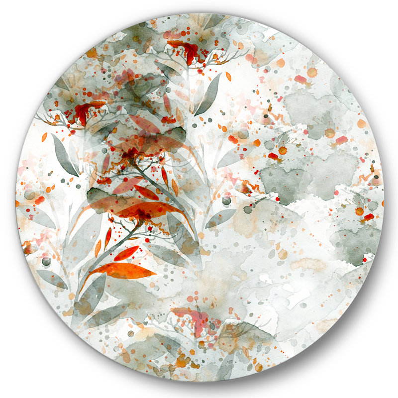 «Green and Orange Wildflowers II» - art mural moderne en métal, H 11 po x l 11 po x p 1 po