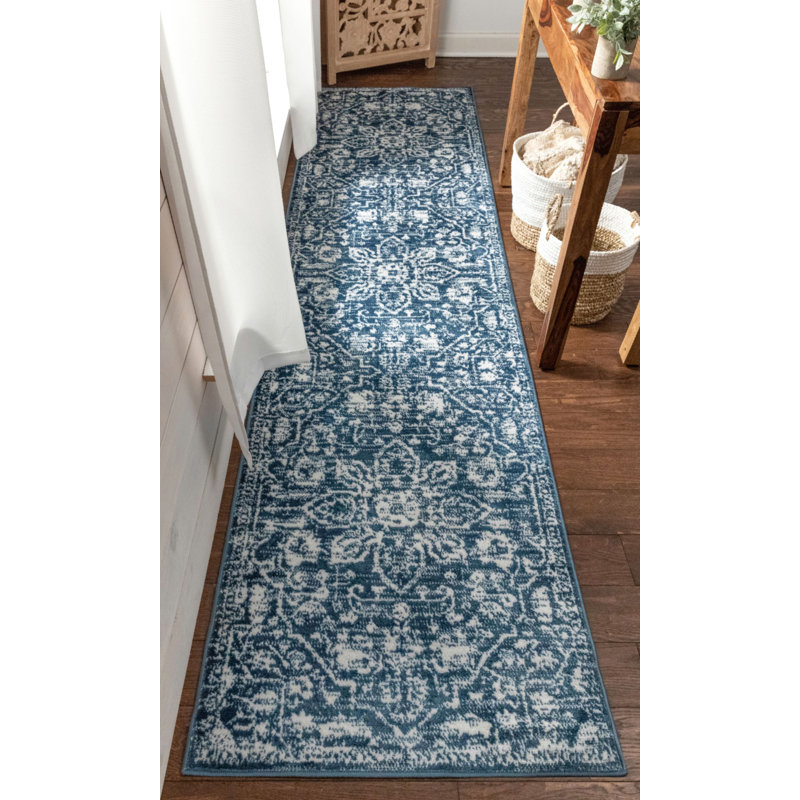 Tapis bleu clair à médaillon bohémien Dazzle, Tapis de couloir 2 pi 7 po x 9 pi 10 po