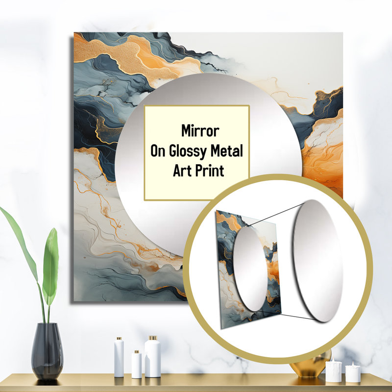 Kirils - Abstract Marble Large Square Mirror Wall Decor For Bedroom, 23" x 23"