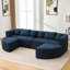 Bleu - Canapé modulaire combiné de 114,9 po de conception incurvée, siège profond de 24,4 po, ressorts ensachés et coussins de soutien modulaires désossés, profondeur d'assise, coussins en mousse haute densité-1807158331