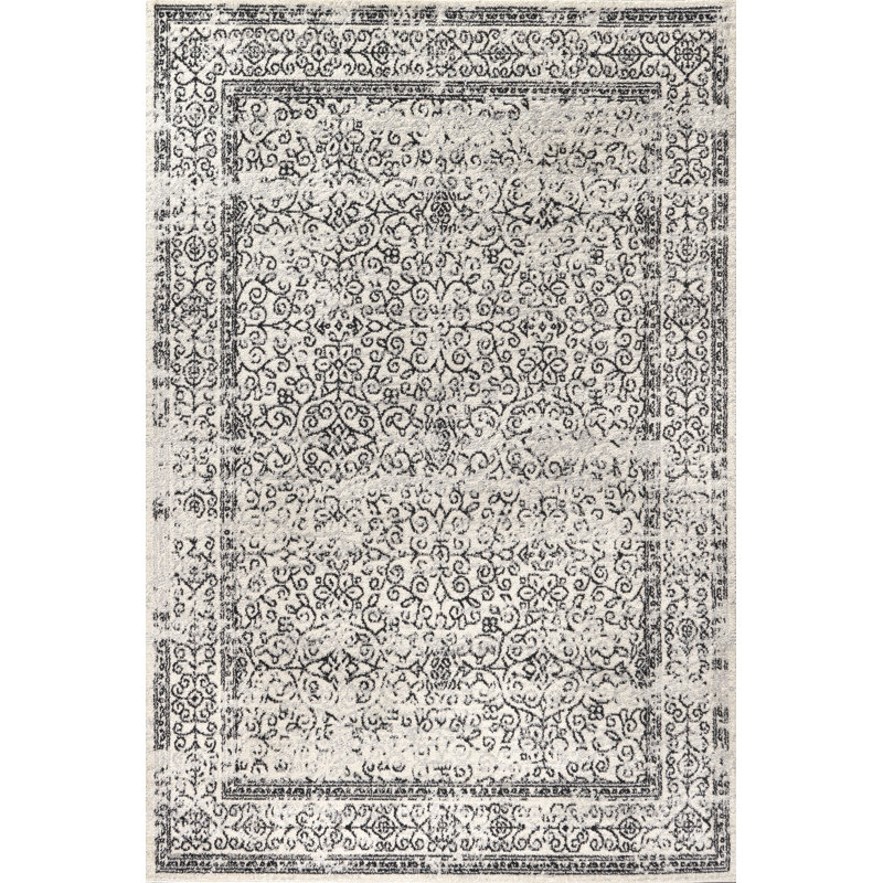 Attie Filigree Gray/Black Rug, Rectangle 3' x 5'