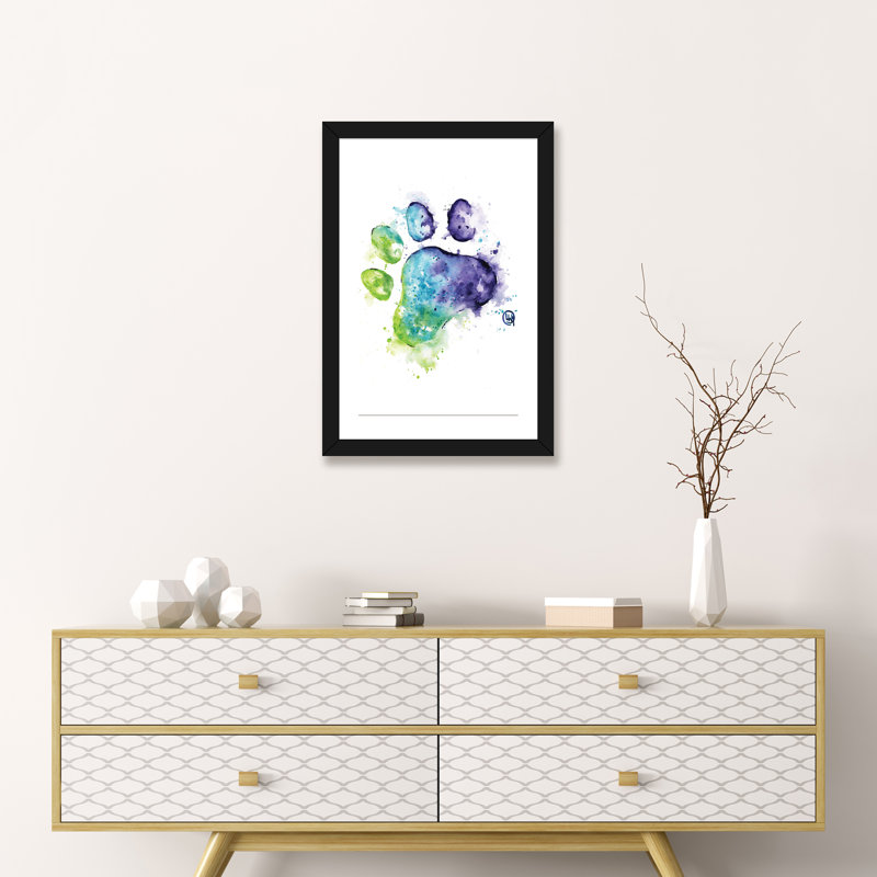 «Purple Paw» par Lisa Whitehouse - impression d'art graphique, Papier encadré noir, Blanc, H 24 po x l 16 po x P 1 po