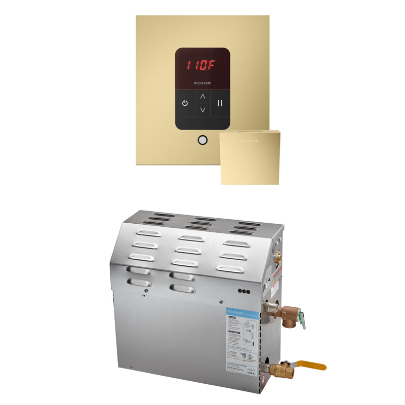 Ensemble de générateur de douche à vapeur MS 6 kW (6 000 W) avec contrôle de température carré ITempo, Laiton satiné