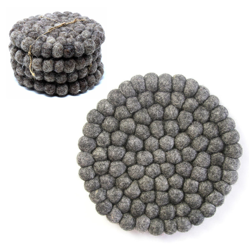 Round 4 Piece Trivet;Coaster Set, Dark Gray