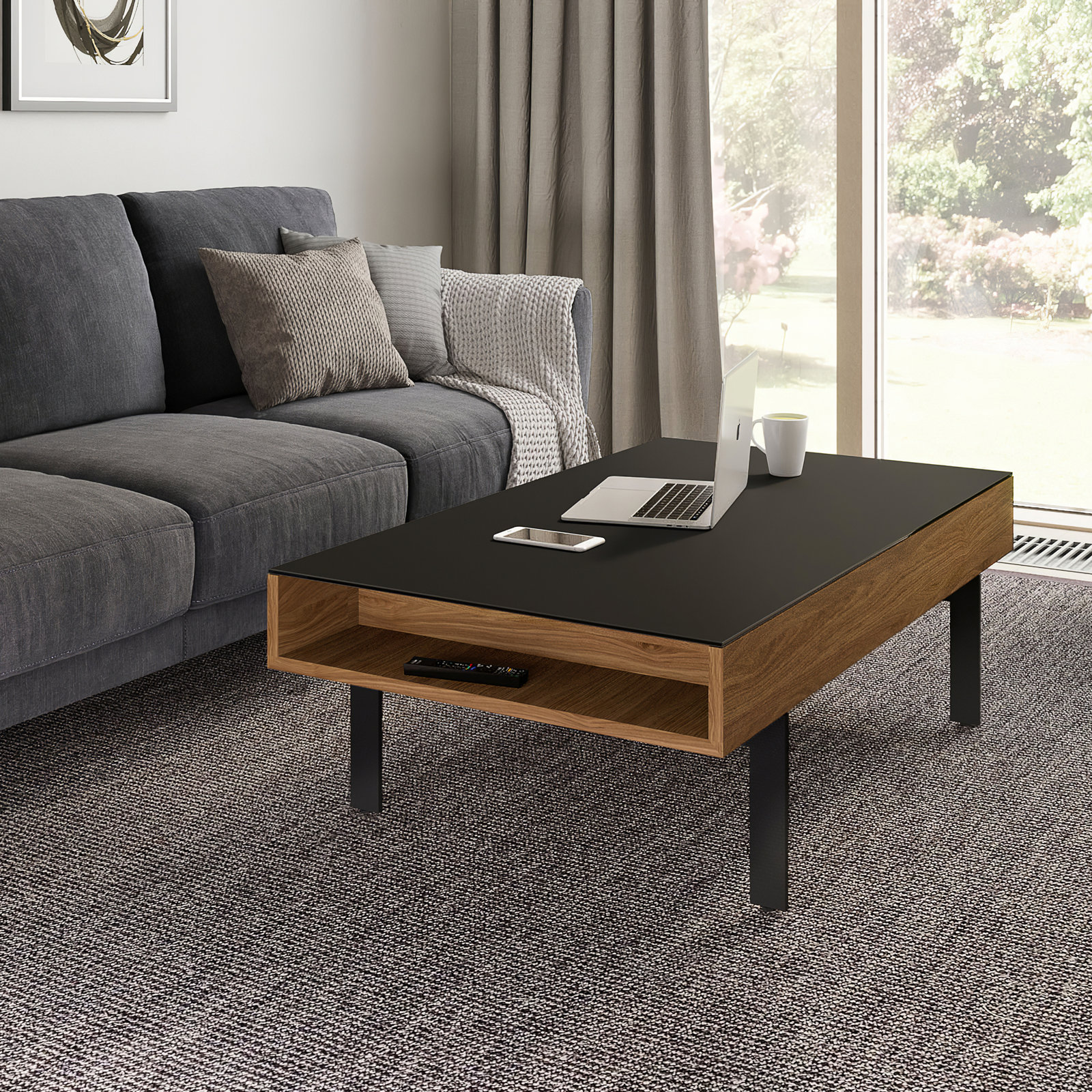 Reveal Single Coffee Table with Storage, Natural Walnut