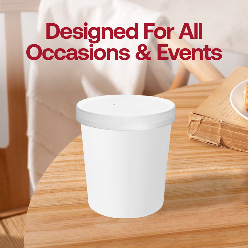 Gobelets à soupe en papier trapus de 473 ml (16 oz) avec couvercles en papier - 500 unités