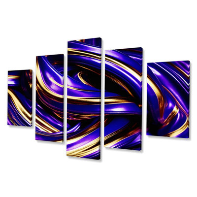 «Purple Happiness Futuristic Myriad» - décoration murale abstraite à encre liquide - 5 panneaux