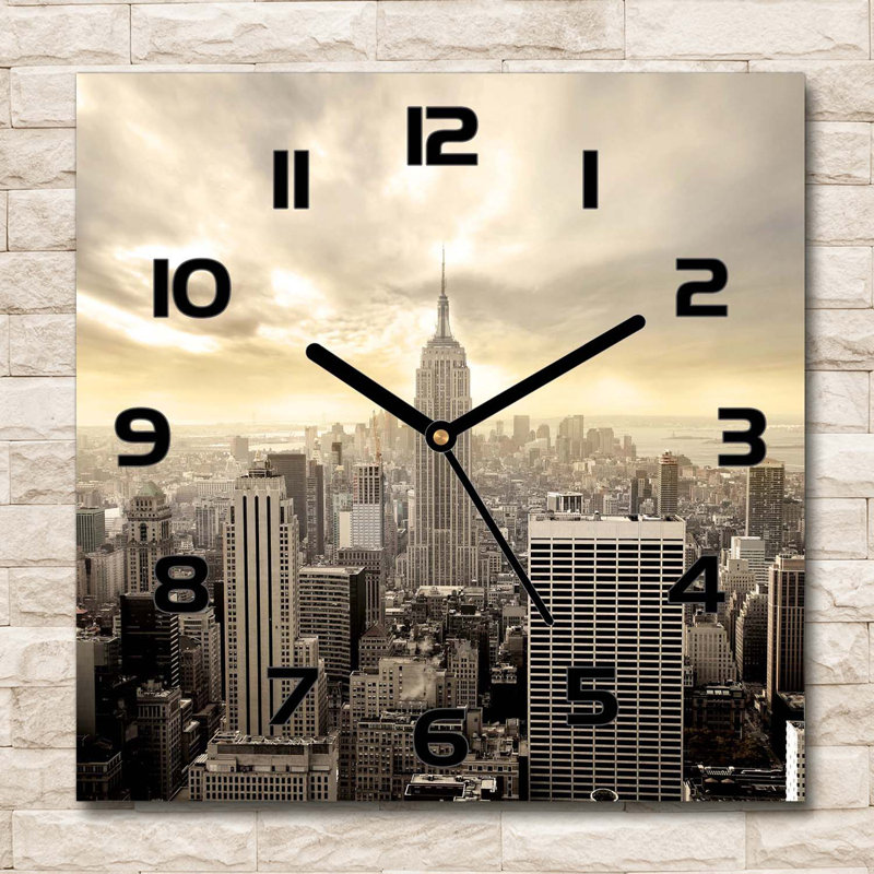 Glass Wall Clock, Black/Beige/Grey