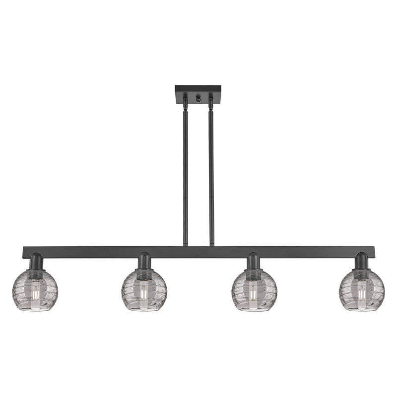 Downtown Urban - Essex - Luminaire suspendu pour îlot de cuisine 4 lumières 46 "- Finition noir mat - Abat-jour tourbillon déco fumé clair