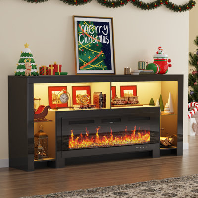 Aitan 83" Fireplace TV Stand For 85/90''TV With 50'' Fireplace And LED Lights
