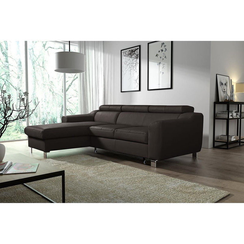 Avaiyah Leather Chaise Sofa with Sleeping Function and Storage, Dark Brown, Left Hand Facing, Yes