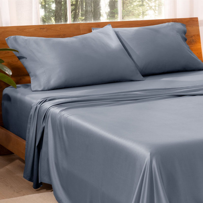 Ensemble de draps Tencel, Ensemble de draps pour grand lit avec deux taies d, Indigo