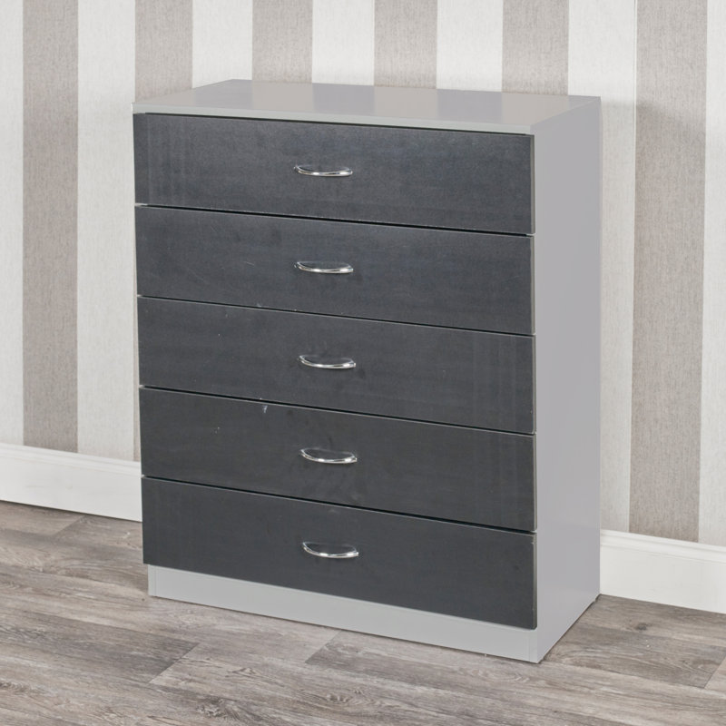Keever 75 cm W Chest of 5 Drawers, Grey/Black