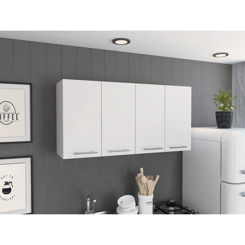 120 Wall Cabinet, Four Doors, Two Cabinets, Two Shelves, White