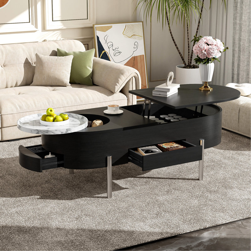 Table basse à plateau relevable avec rangement, Noir