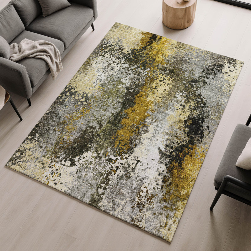 Premium Machine Washable Mayfield AMF2242 Abstract Rug, 10' x 14', Pewter