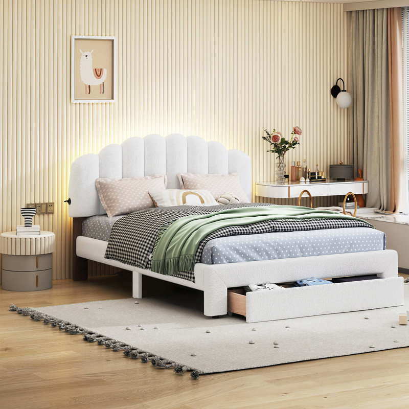 Sloten Upholstered Platform Storage Bed, White