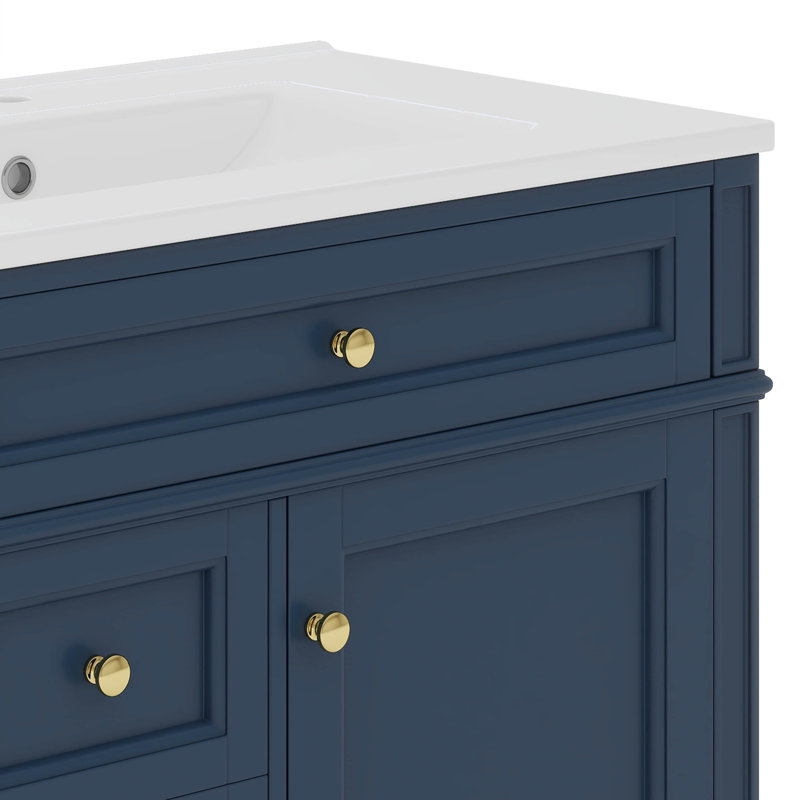 Meuble-lavabo moderne 30 po avec lavabo supérieur, 2 tiroirs et tiroir basculant, Argent argent, Bleu