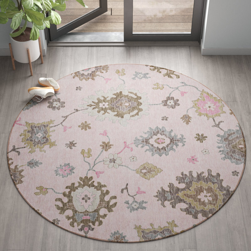 Lummus Washable Damask Indoor / Outdoor Rug, Round 8'