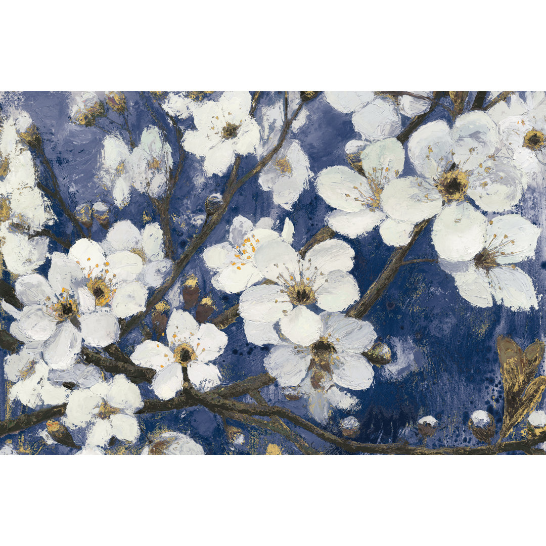 Cherry Blossoms I Indigo by James Wiens - Wrapped Canvas Painting