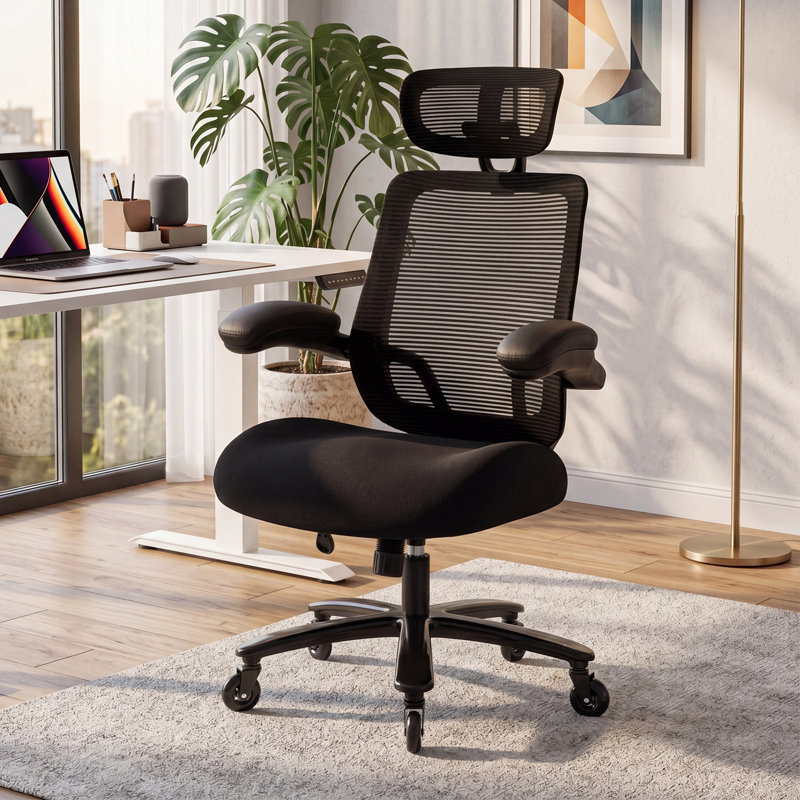 Big and Tall Executive Office Chair,500LBS Mesh Office Chair with adjustable Armrest and Swivel Wheels, Black