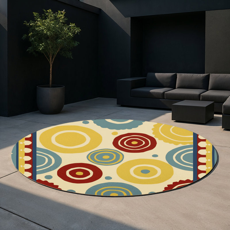 Flashy Curve Indoor And Outdoor Area Rug, Rond 5 pi