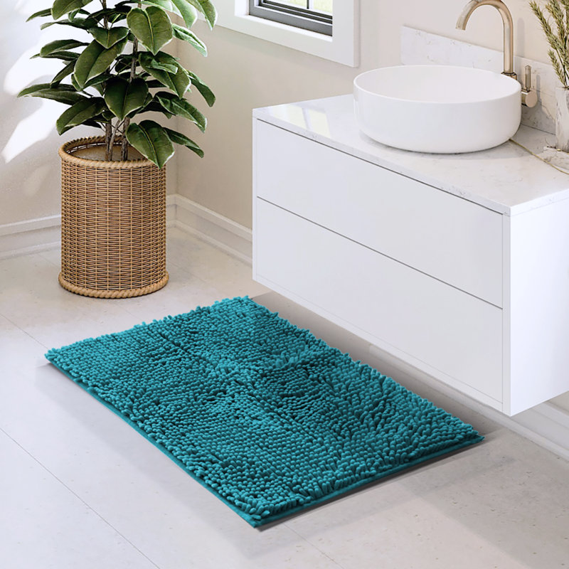 Kalyce Ultra Absorbent Non-Slip Chenille Bath Rug, 17"W x 24"L, Teal