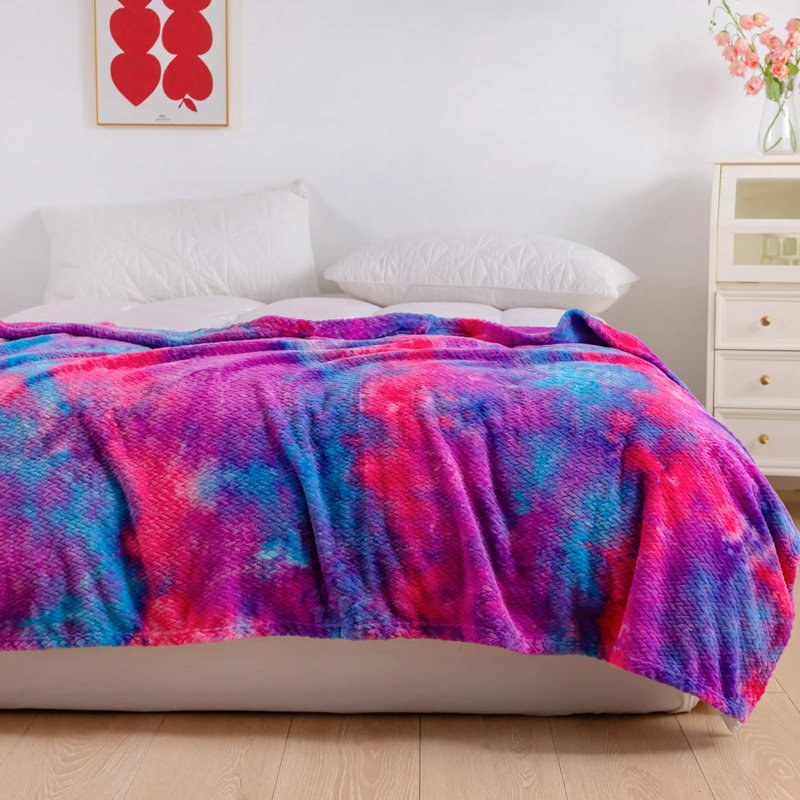 Knitted Throw Blanket, Blue/Pink